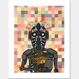 Futuristic Digital Collectible - Character with RobotMask, AfricanEye Color, and GlassSkin on TeePublic Posters and Art